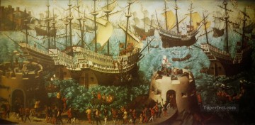 Landscapes Painting - Embarkation of Henry VIII at Dover war ships